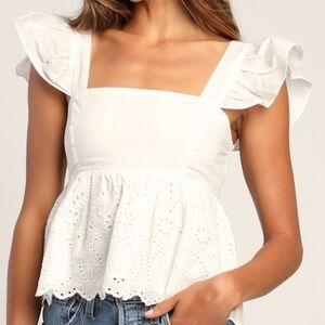 Lulus Always Your Baby White Eyelet Babydoll Top - Size XS